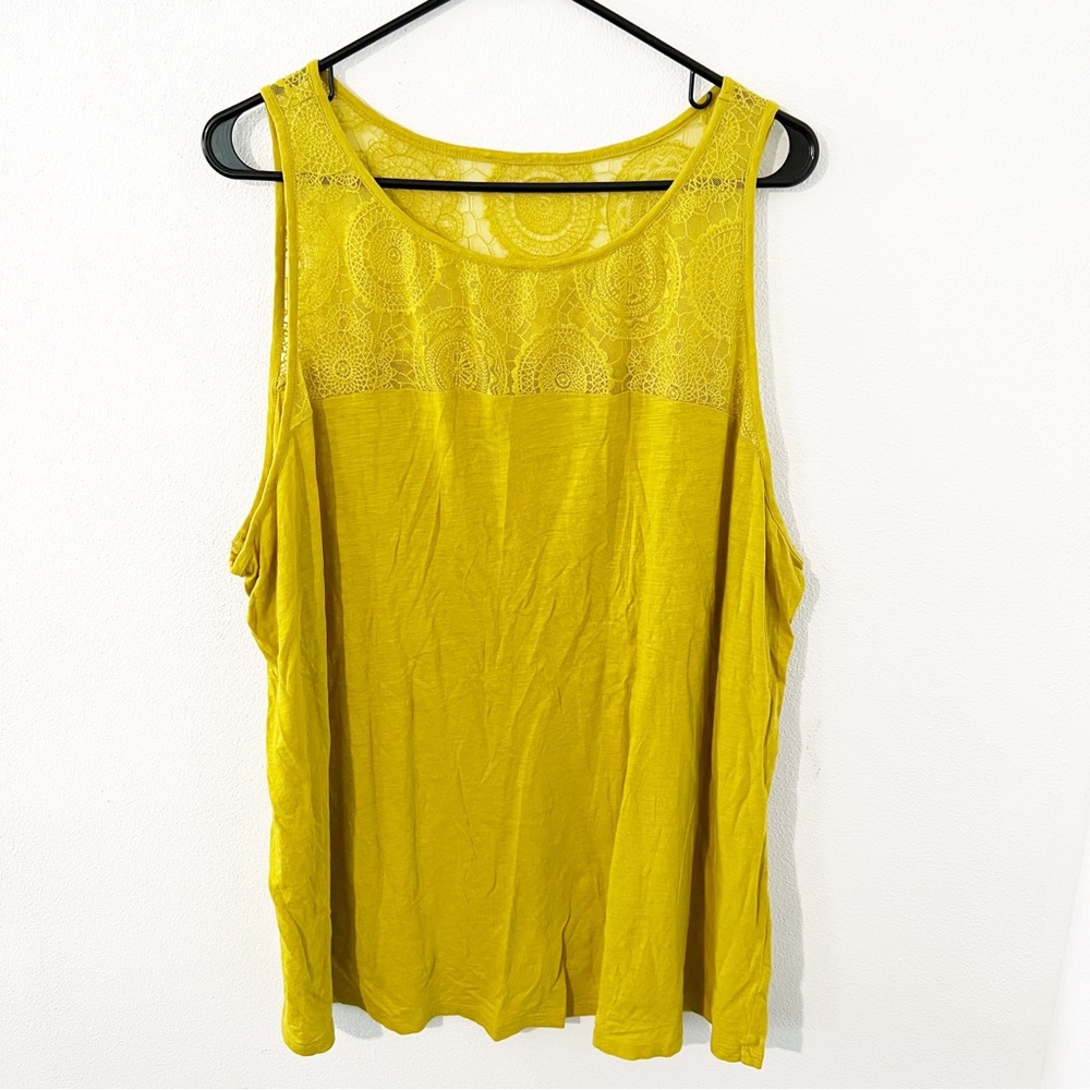 Lane Bryant Mustard Yellow Sleeveless Lace Detail Tank Top – Size 26/28